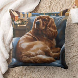 Cojín Decorativo Cocker Spaniel con Navidades Luces feriado