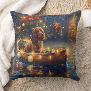 Cojín Decorativo Cocker Spaniel Viaje Festivo de Navidad
