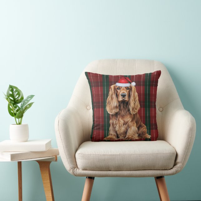 Cojín Decorativo Cocker Spaniel y Plaid Estacional de Navidad Perro (Silla)