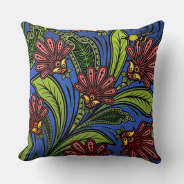 Cojín Decorativo Cockscomb y BumbleBee azul vibrante, verde, Rosa