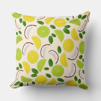 Cojín Decorativo Coco de lima de limón y patrón alegre de menta