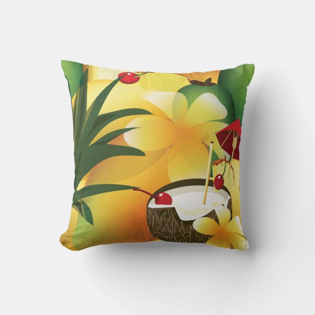 Cojín Decorativo Coconut Tiki Bar Luau Pillow Tropical (Anverso)
