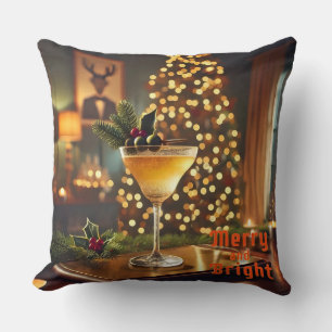 Cojín Decorativo Cóctel de Navidad de mediados de siglo Alegre y Br