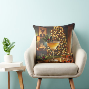 Cojín Decorativo Cóctel de Navidad de mediados de siglo Alegre y Br
