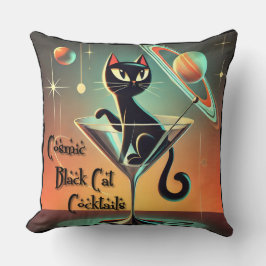 Cojín Decorativo Cócteles de gato negro cósmico futurista atómico
