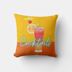 Cojín Decorativo Cócteles Tropicales de Acuarela y Neón Coloridos