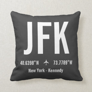Cojín Decorativo Código del Aeropuerto JFK de Nueva York - Aviaci