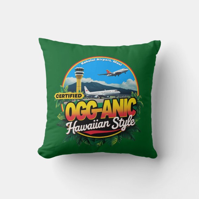 Cojín Decorativo Código del Aeropuerto Maui OGG-ANIC (Anverso)