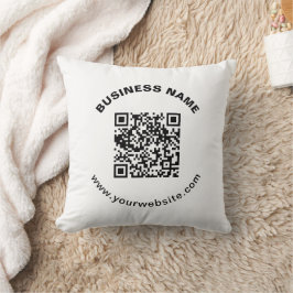 Cojín Decorativo Código QR con nombre de empresa en negrita y texto