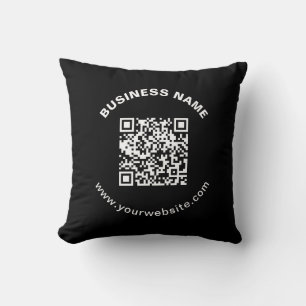 Cojín Decorativo Código QR con nombre de empresa texto circular en