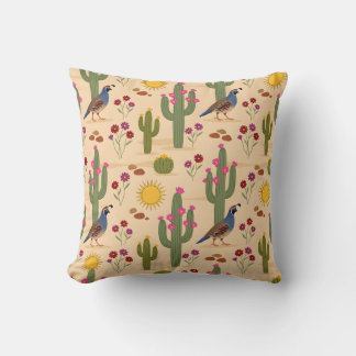 Cojín Decorativo Codorniz del Desierto Cactus Floral Colorido Suroe