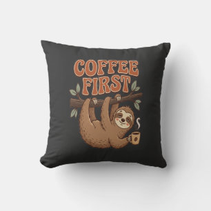 Cojín Decorativo Coffee First Funny Sloth Throw Pillow