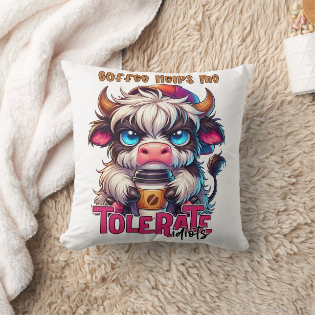 Cojín Decorativo Coffee Helps Me Tolerate Idiots  (Manta)