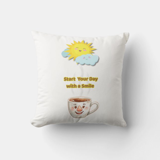 Cojín Decorativo Coffee Time – Cute Smiling Cup (Anverso)