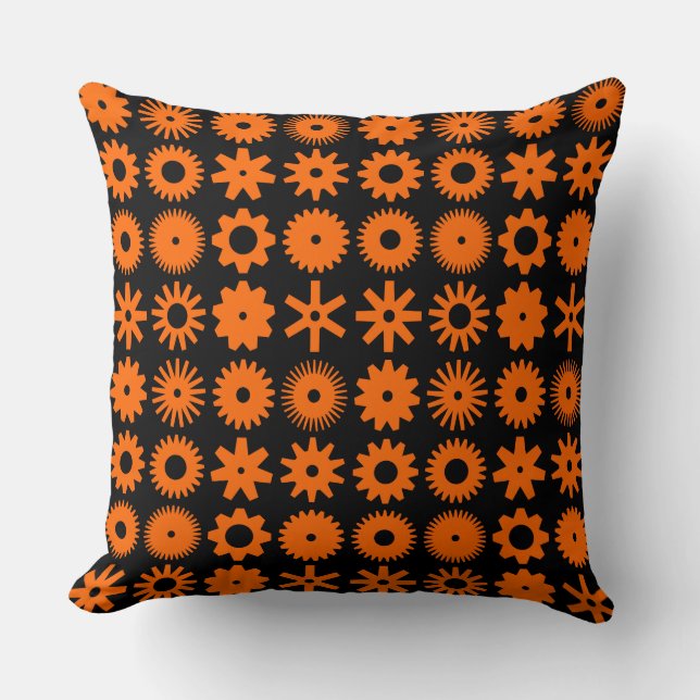 Cojín Decorativo Cogs - Naranja en negro (Anverso)