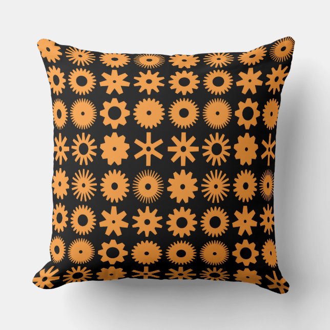 Cojín Decorativo Cogs - Naranja ligero en negro (Anverso)
