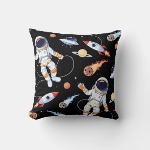 Cojín Decorativo Cohete astronauta: Patrón de espacio vintage sin f