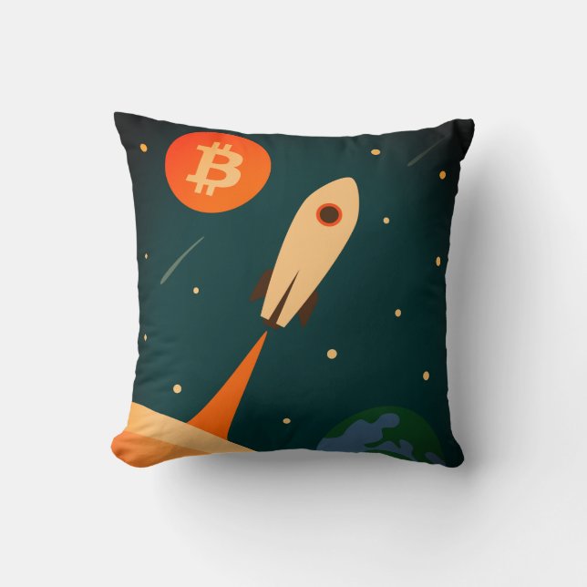 Cojín Decorativo Cohete Bitcoin (Anverso)