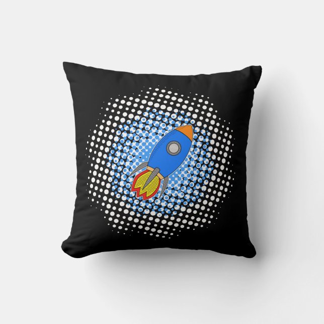 Cojín Decorativo Cohete personalizado con galaxia de medio tono (Anverso)