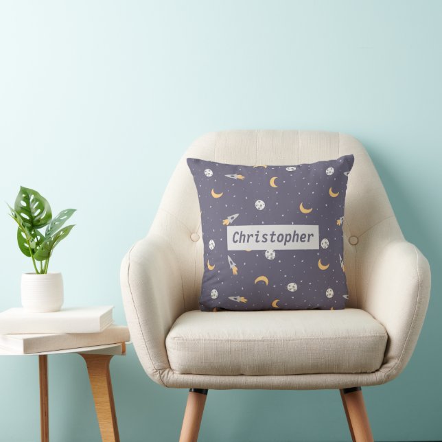 Cojín Decorativo Cohete Planeta Luna Estrellas Espacio (Silla)