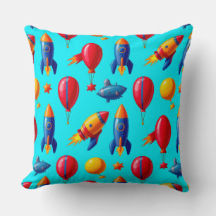 Cojín Decorativo Cohetes Coloridos, Globos, Estrellas y Submarinos