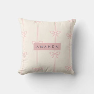 Cojín Decorativo Cojinete Personalizado Rosa de Lazo de Moño Rosa
