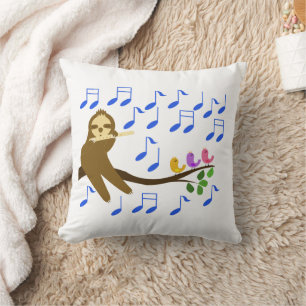 Cojín Decorativo Colaboración musical: camiseta de perezosos y aves