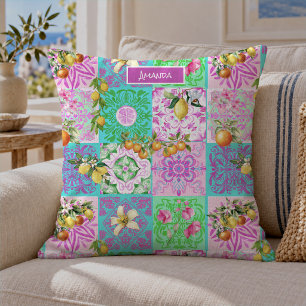 Cojín Decorativo Colage de baldosas de cítrico siciliano rosa chic