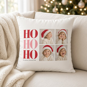 Cojín Decorativo Colage de cuatro fotos de Navidad en rojo y rosa H