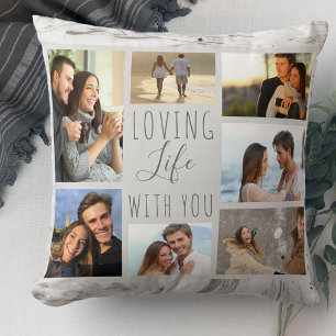 Cojín Decorativo Colage de Fotos 7 Amar la Vida Contigo Mármol Gris