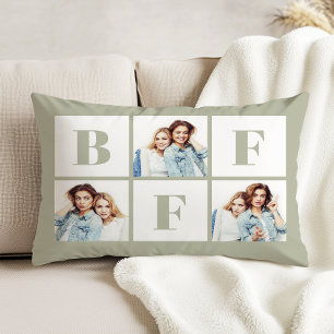 Cojín Decorativo Colage de fotos BFF 3 Mejores amigos Verde Salvia