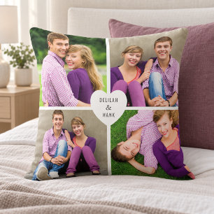 Cojín Decorativo Colage de fotos con monograma de corazón 4