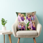 Cojín Decorativo Colage de fotos con monograma de corazón 4<br><div class="desc">Cuatro de tus fotos favoritas rodean un corazón central con tus nombres personalizados en esta almohada personalizada. El diseño de rejilla limpia con un dulce monograma de corazón en el centro hace un recuerdo romántico para parejas, familias o mejores amigos. Sube tus propias fotos y edita los nombres para crear...</div>