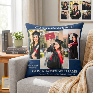 Cojín Decorativo Colage de Fotos de Graduación Personalizado Azul M
