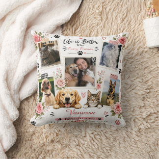 Cojín Decorativo Colage de Fotos de Mascotas Personalizado Floral c