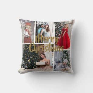 Cojín Decorativo Colage de fotos de Navidad alegre copo de nieve bl