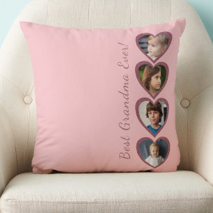 Cojín Decorativo Colage de fotos de nietos Corazones Rosados Abuela