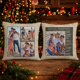 Cojín Decorativo Colage de fotos de viaje familiares en verde salvi