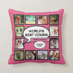 Cojín Decorativo Colage de fotos divertido de la prima del mundo ro