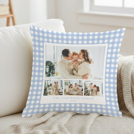 Cojín Decorativo Colage de Fotos Familiares de Cuadro Azul