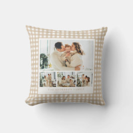 Cojín Decorativo Colage de Fotos Familiares en Cuadros de Beige