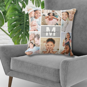 Cojín Decorativo Colage de fotos múltiples con monograma personaliz