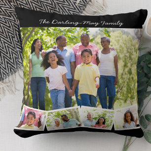 Cojín Decorativo Colage de Fotos Nombre de Familia Tira de Fotos Zi