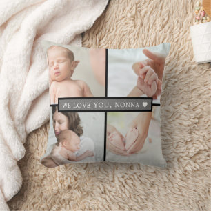 Cojín Decorativo Colage de Fotos Personalizadas Gris