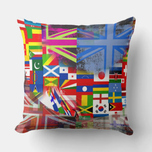 Cojín Decorativo Colaje abstracto de bandera mundial deteriorada co