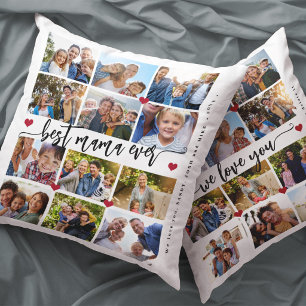 Cojín Decorativo colaje de 24 fotos con texto mejor mamá doble car