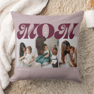 Cojín Decorativo Colaje de 3 Fotos Morado Retro Negrita Mamá