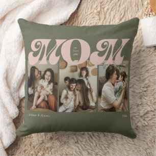 Cojín Decorativo Colaje de 3 Fotos Rosa Verde Retro Negrita Mamá