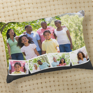 Cojín Decorativo Colaje de fotos con nombre de familia personalizad