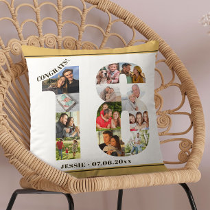 Cojín Decorativo Colaje de Fotos Cumpleaños 18 Personalizado Neutra